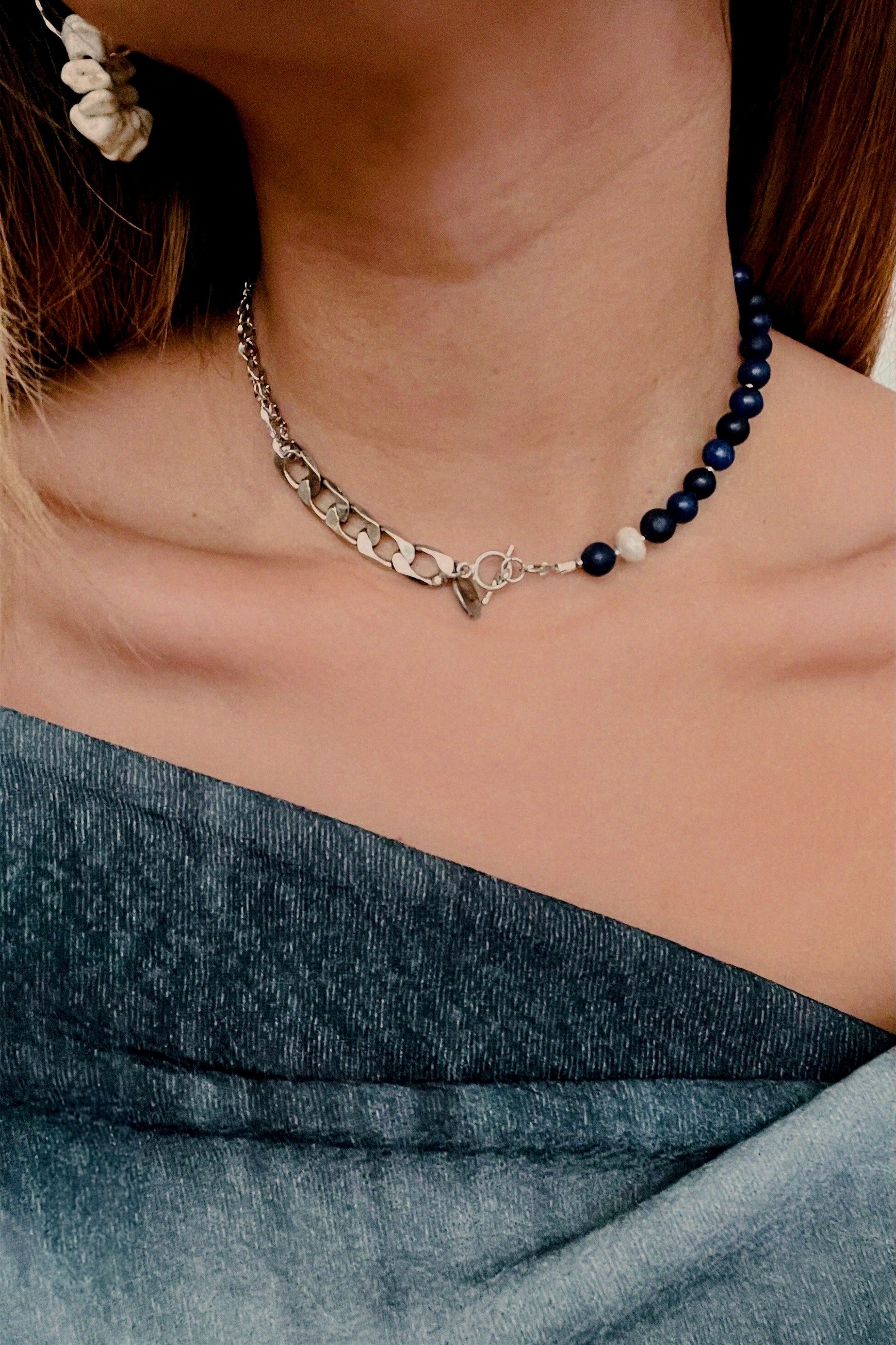 Collar/ Brazalete Bond - Lapizlázuli & Perlas